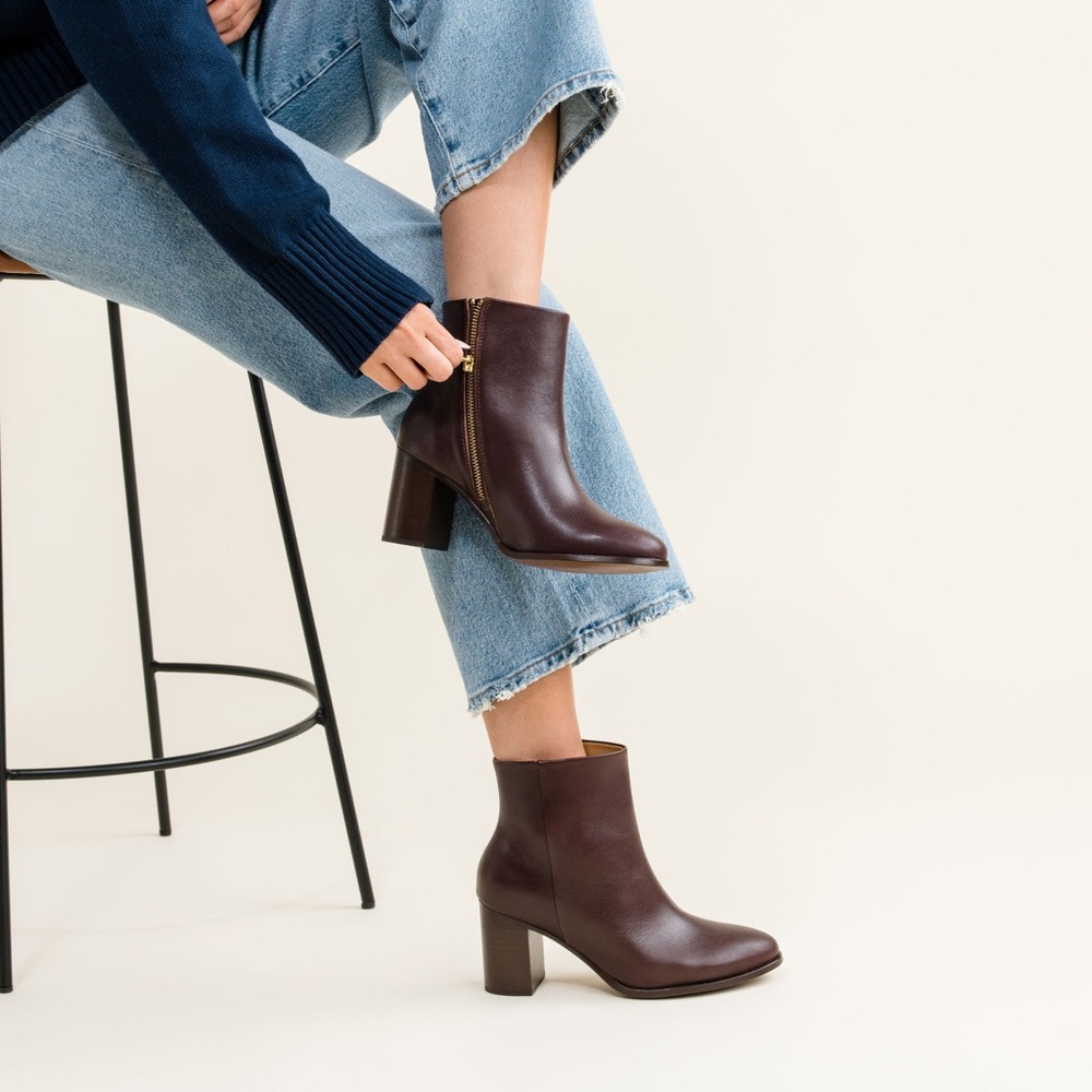 Nisolo Lia Heeled Ankle Booties in Wine / Burgundy - Picture 7 of 13